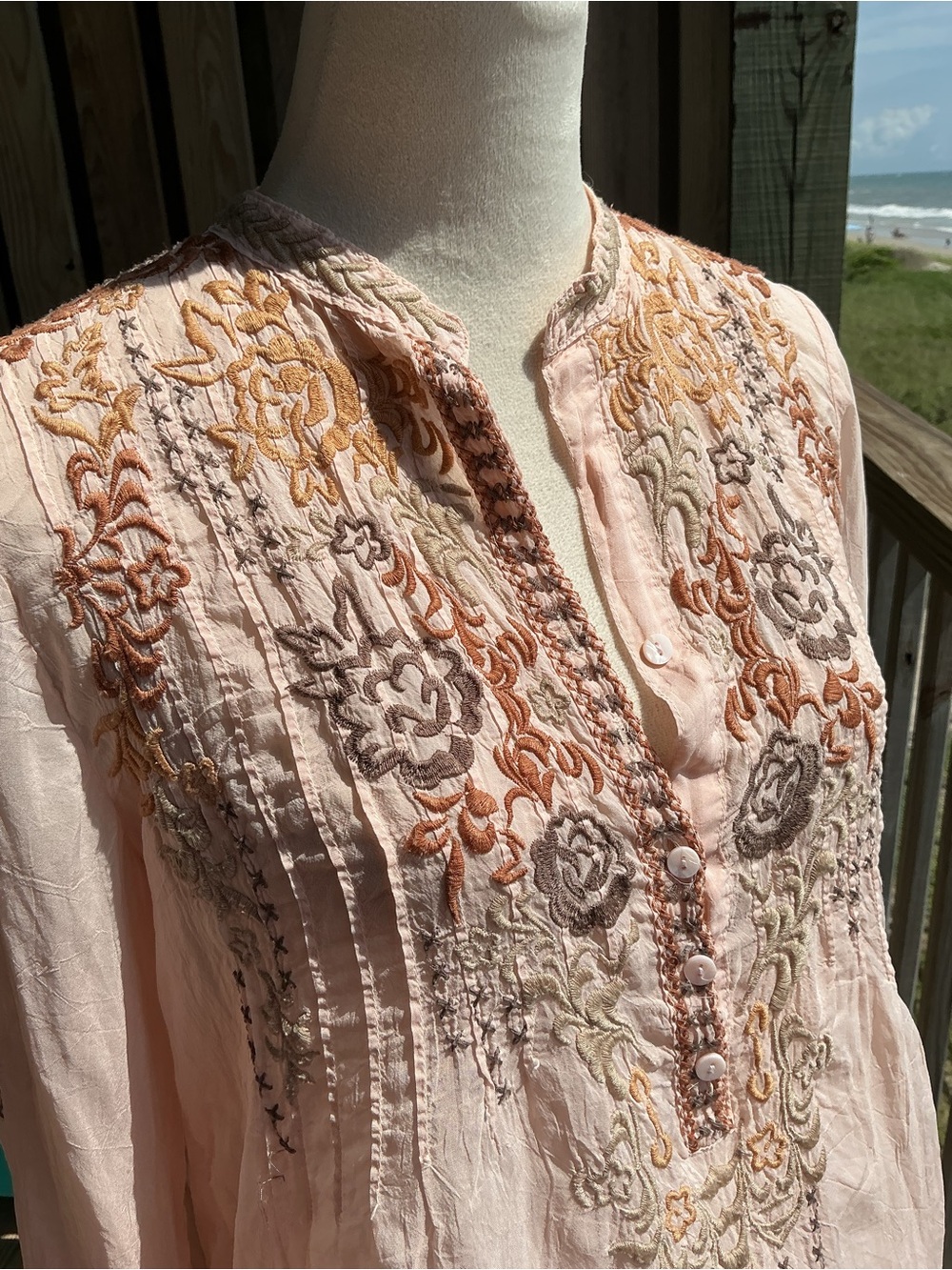 Johnny Was Pale Blush Embroidered Cotton Tunic